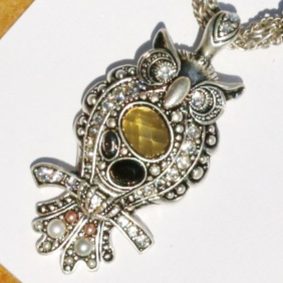 Boho Statement Necklace Owl Rhinestone Set NWT - Picture 2 of 4